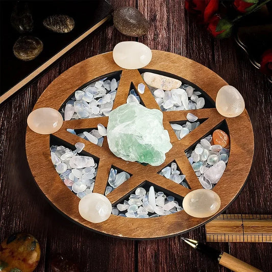 Pentagramme d'autel sacrificiel en bois de 12CM, panneau d'ornement de cérémonie de sorcellerie, napperon artisanal, dessous de verre, décoration murale suspendue pour la maison