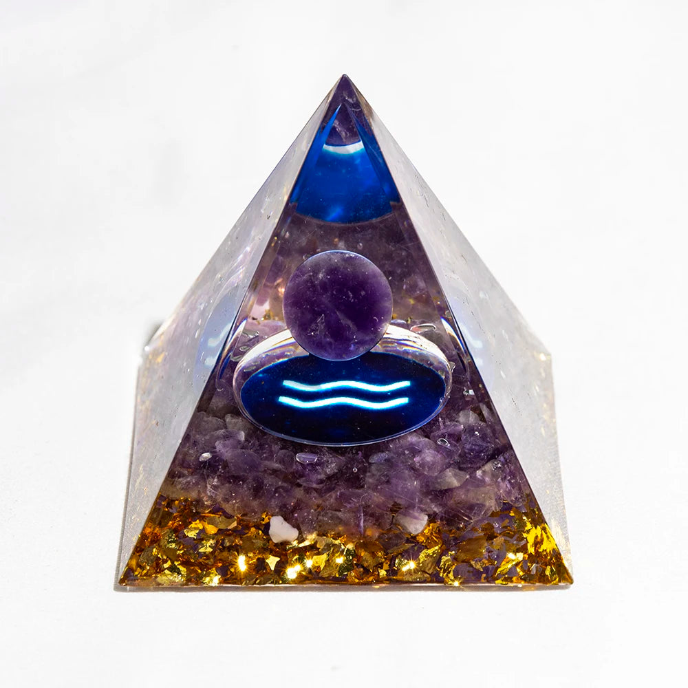 Pyramide de générateur d'énergie en cristal naturel, péridot, améthyste, Reiki, Chakra de guérison, pyramide en résine, décor égyptien, décoration de salle, 1 pièce