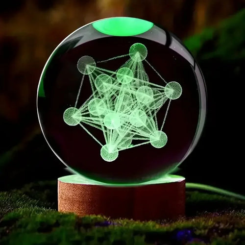 1 gravure laser 3D ‌ ‌ ‌ ‌ ‌ ‌ ‌   Metatron, veilleuse boule de cristal, décoration moderne en verre poli, Noël, Halloween, Merci