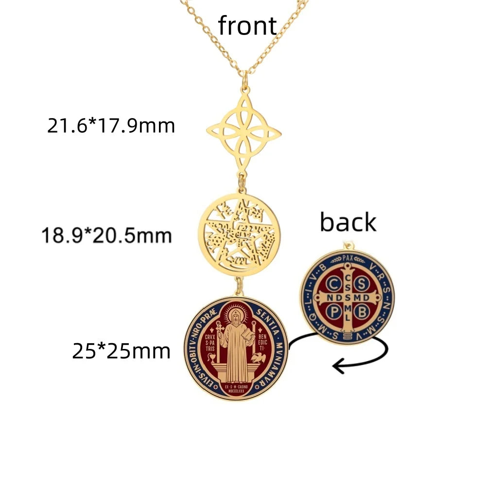 Jeshayuan médaille de Saint benoît avec collier tétragrammaton pendentif pentagramme collier Original noeud de sorcières