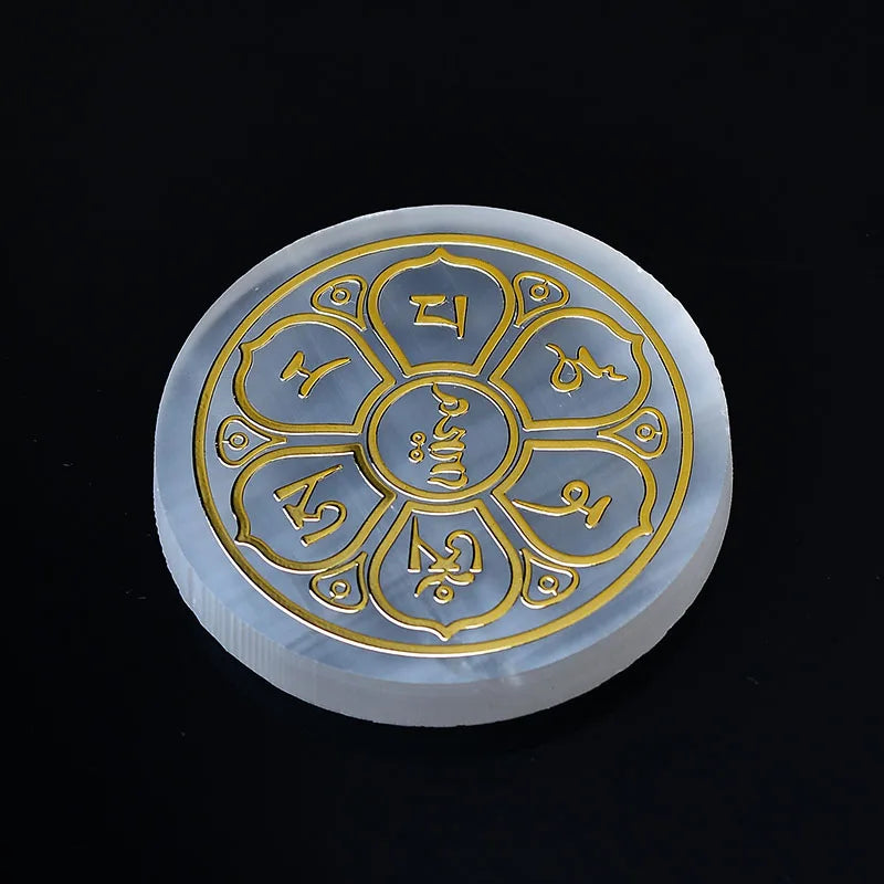Plaque circulaire en sélénite naturelle, cristal de guérison, charge de Chakras minérales, dalle de gypse, spécimen de minéraux, décoration de maison, cadeau, 1 pièce