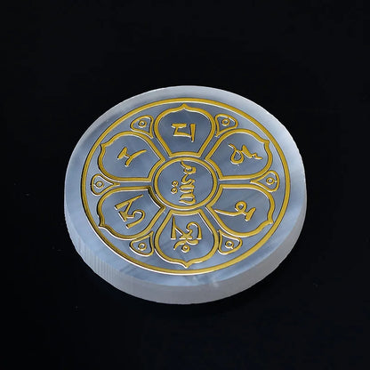 Plaque circulaire en sélénite naturelle, cristal de guérison, charge de Chakras minérales, dalle de gypse, spécimen de minéraux, décoration de maison, cadeau, 1 pièce