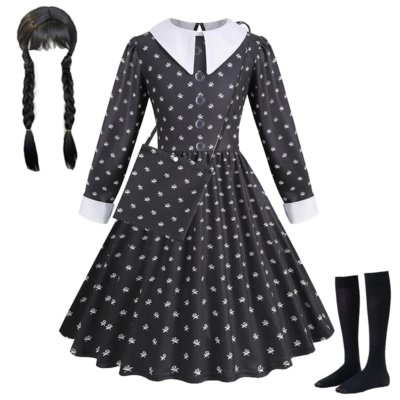 Robe de Soirée Noire pour Fille, Tenue Éducative pour Halloween, Addams, Cosplay, Gothique, Carnaval, Enfant