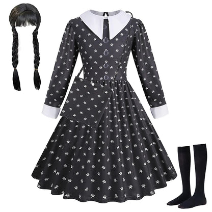 Robe de Soirée Noire pour Fille, Tenue Éducative pour Halloween, Addams, Cosplay, Gothique, Carnaval, Enfant