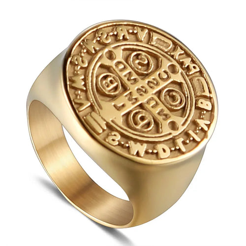 Patron catholique Saint benoît de Nursia, bague croisée CSPB pour hommes, bijoux en acier inoxydable, VRSNSMV SMQLIVB NDSMD CSSML