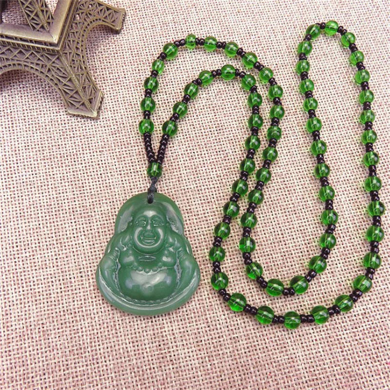 Colliers avec pendentif bouddha noir et vert pour femmes, amulette de Style chinois Maitreya, bijoux, nouveau Style, livraison directe