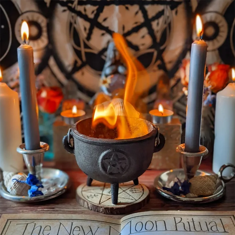 Chaudron à Trois Pieds en Fonte pour Halloween, Pentacle, Sorcière Magique, Nina Ible, Alerte de Table, Pot Brûlant