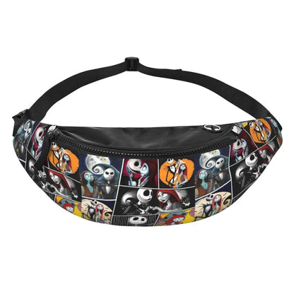 Sac Banane Personnalisé L'Étrange Noël de Monsieur Jack, Sacoche à Bandoulière pour Voyage, Randonnée, Téléphone, Poudres d'Argent