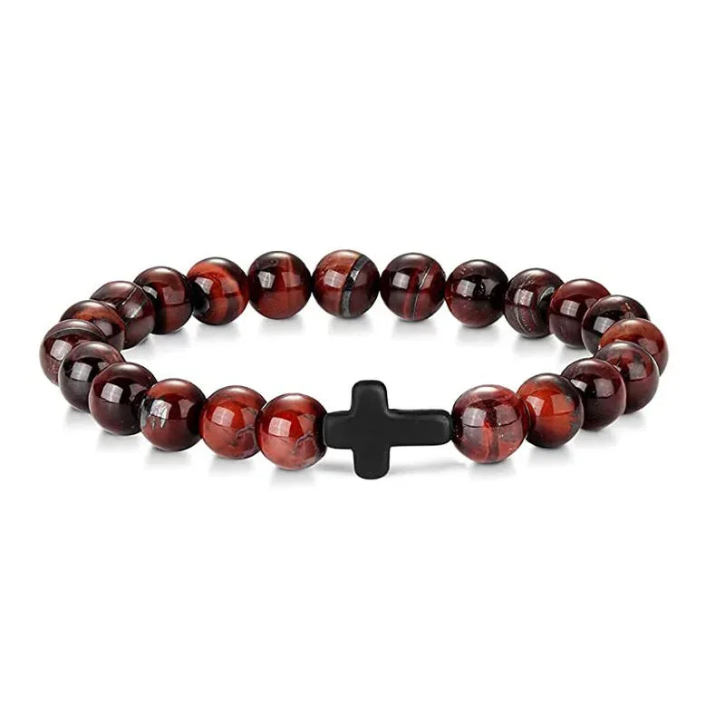 Bracelets de Prière en Pierre Naturelle pour Homme et Femme, Chapelet en Bois, Hématite, Croix, Onyx, Méditation, Yoga, Bijoux, Zones Me Pulsera