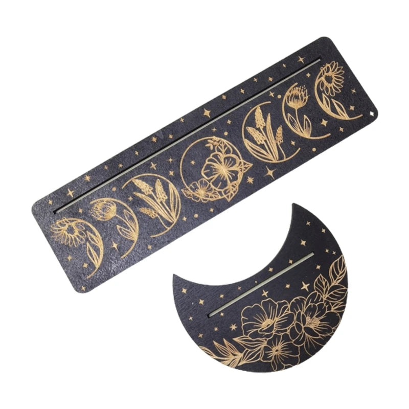 Présentoir de Cartes de Tarot en Bois, Support de Sorcière, Fournitures d'Outils de Décoration, Impression de Lune, Rangement de Cartes, Organiser T1, 2 Pièces/Ensemble