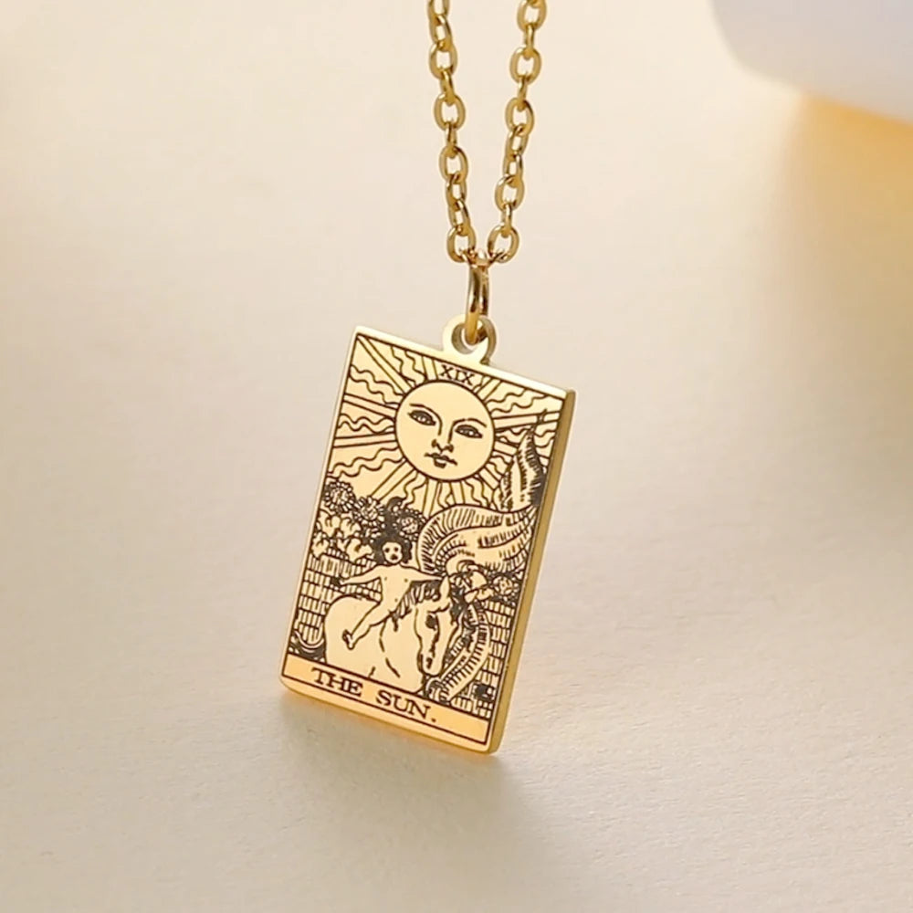 Dawapara – collier de cartes de Tarot pour femmes, en acier inoxydable, amulette de richesse, Tarot classique, arcanes majeurs, bijoux de Divination