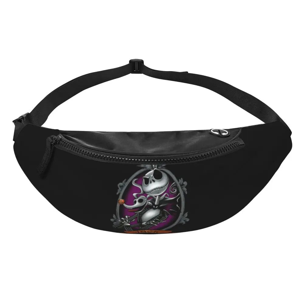 Sac Banane Personnalisé L'Étrange Noël de Monsieur Jack, Sacoche à Bandoulière pour Voyage, Randonnée, Téléphone, Poudres d'Argent