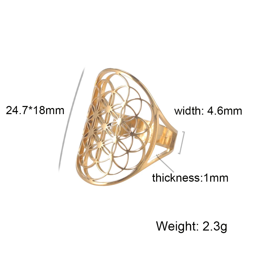 EUEAVAN – bague fleur de vie en acier inoxydable, géométrie sacrée archange Metatron, amulette réglable, bijoux cadeau, vente en gros