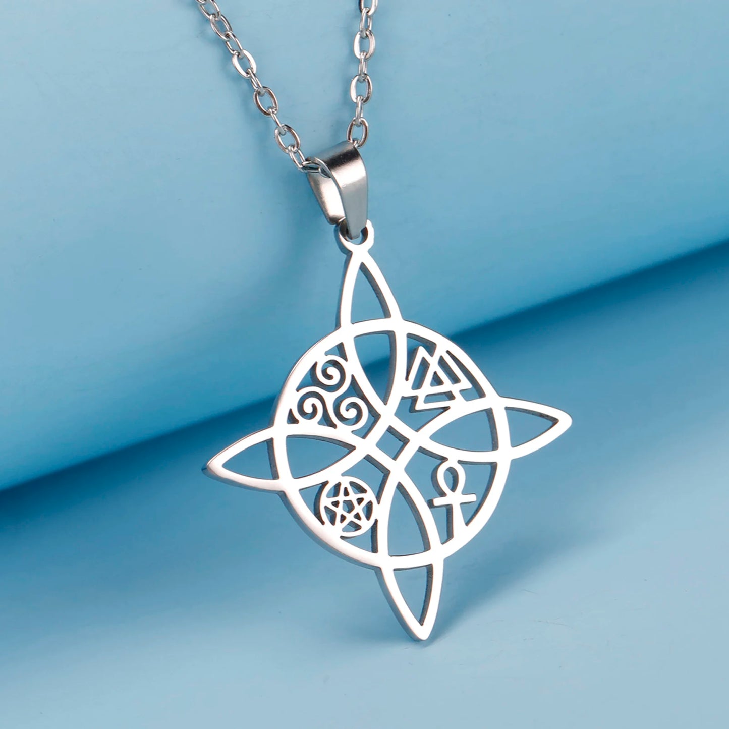 Dawapara-Collier à Nministériels d de Sorcière en Acier Inoxydable pour Femme, Amulette de Protection, Bijoux Wiccan