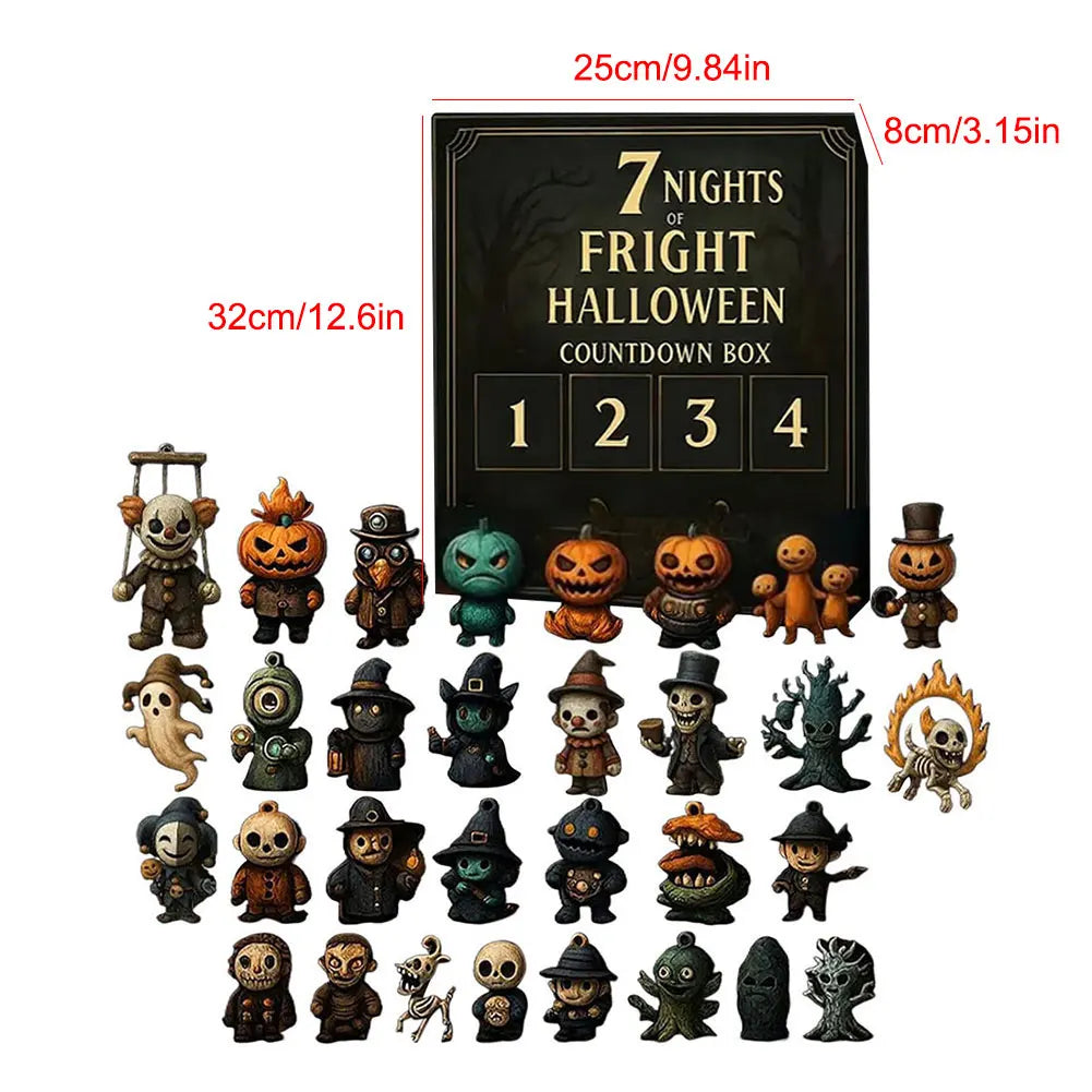 Calendrier de l'Avent d'Halloween 2025, figurines d'horreur effrayantes à collectionner, calendrier de l'Avent effrayant, boîte de compte à rebours d'Halloween pour cadeaux pour enfants