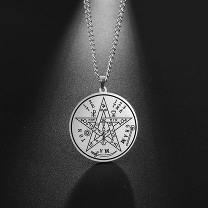 LIKGREAT-Collier pendentif pentagramme, bijoux en acier inoxydable, nom de Dieu, protection du pentacle, amulette porte-bonheur, cadeau