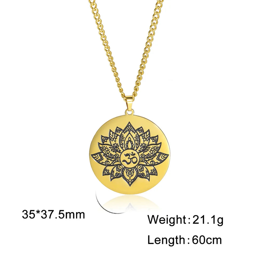 EUEAVAN Yoga Lotus Ohm symbole pendentif collier hindou bouddhiste chaîne en acier inoxydable méditation spirituelle religieux bijoux cadeaux