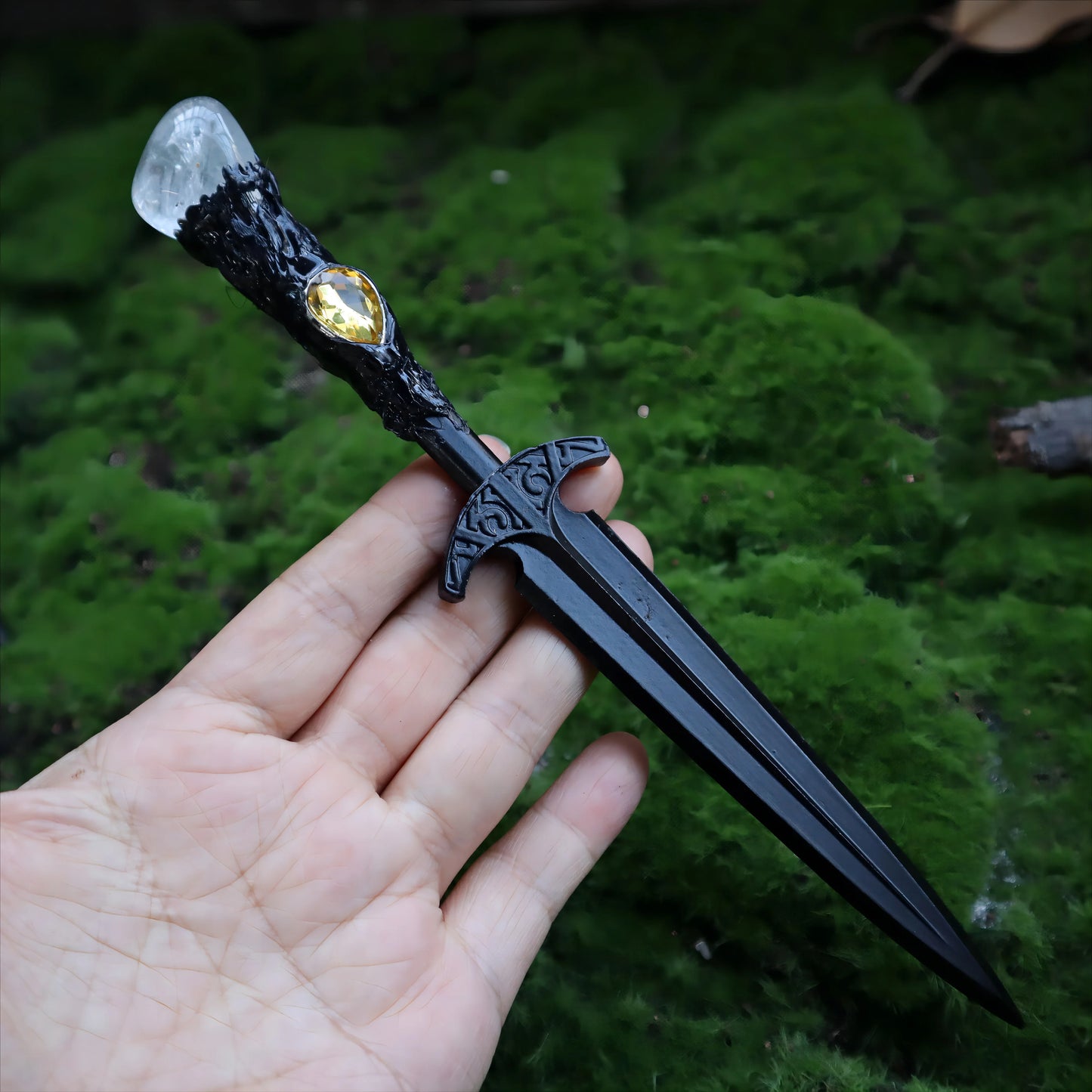 Épée en métal 88-96g, accessoires pour cheveux d'autel de sorcière en cristal, bâton de magicien, énergie païenne, Cosplay elfe gothique, baguette magique foncée, cadeaux de sorcière