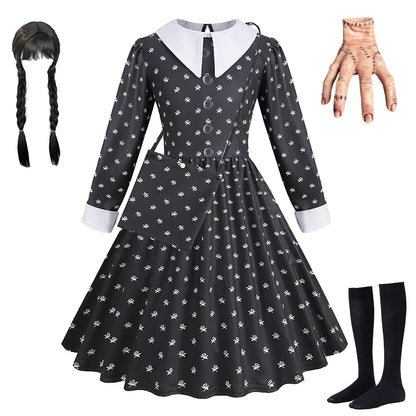 Robe de Soirée Noire pour Fille, Tenue Éducative pour Halloween, Addams, Cosplay, Gothique, Carnaval, Enfant