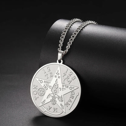 LIKGREAT-Collier pendentif pentagramme, bijoux en acier inoxydable, nom de Dieu, protection du pentacle, amulette porte-bonheur, cadeau