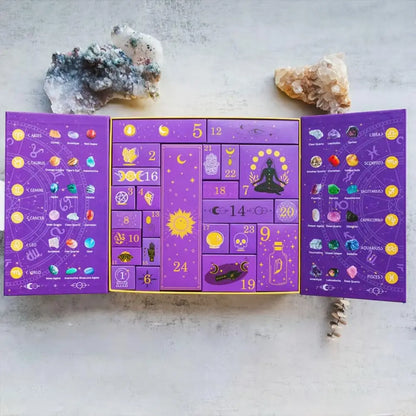 Coffret cadeau compte à rebours en cristal pour Halloween, la magie de la guérison et du transfert d'énergie, calendrier de l'avent de noël, Collection de roches