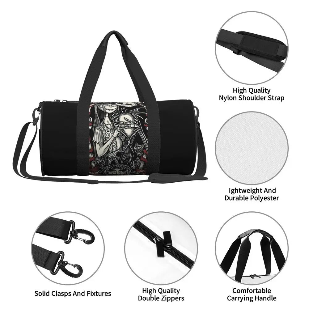 Sac fourre-tout de plage personnalisé Jack Skellington pour femmes, squelette vivant, grand compartiment, sacs de voyage pour salle de sport et plage