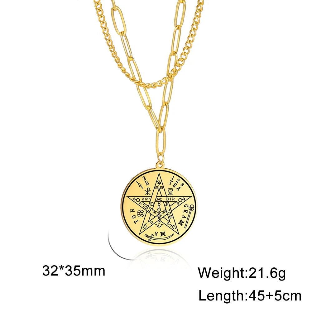 LIKGREAT-Collier pendentif pentagramme, bijoux en acier inoxydable, nom de Dieu, protection du pentacle, amulette porte-bonheur, cadeau