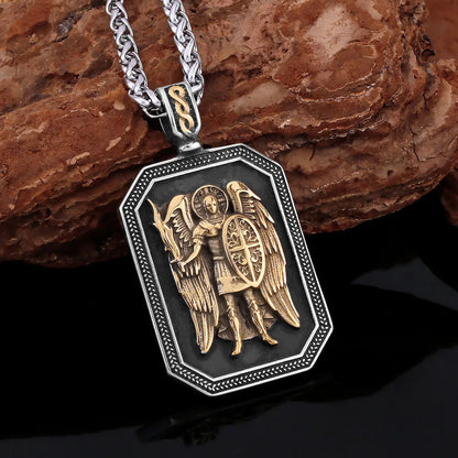 Collier archange Saint Michel, garde religieuse, amulette de foi chrétienne, pendentif en acier inoxydable, bijoux de document en or, cadeau d'amant