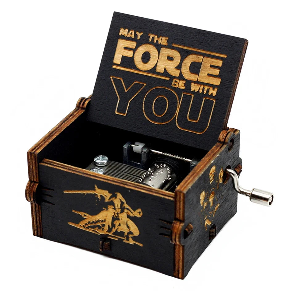 Boîte à musique en bois sculpté antique, manivelle, joyeux Halloween, vous êtes ma Dominique, décor d'Halloween, Noël, cadeau d'anniversaire