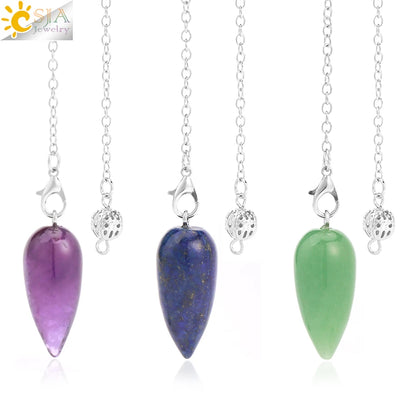Pendule en Pierre Naturelle, Pendentif en Clip Turquoise, Goutte d'Eau de Guérison, Synchronisation, Radiesthésie, Reiki, T041