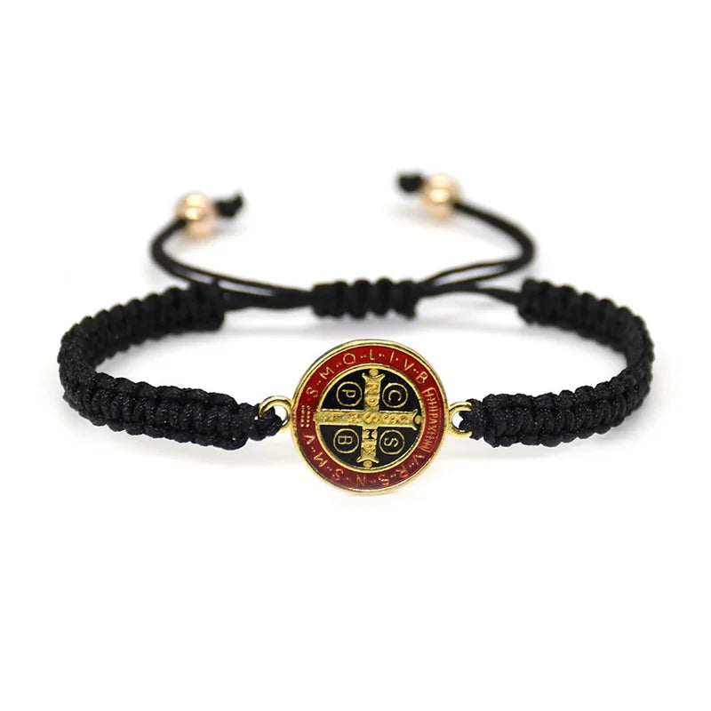 QIGO Bracelet saint benoît pour hommes femmes corde tissage bijoux religieux rouge noir