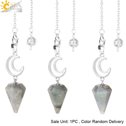 Pendule en cristal spirituel pour Divination, ésotérisme, lune de guérison, pendentif cône en pierre naturelle, Quartz rose, radiesthésie S9