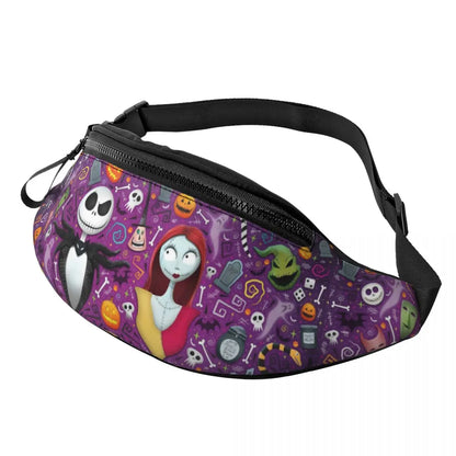 Sac Banane Personnalisé L'Étrange Noël de Monsieur Jack, Sacoche à Bandoulière pour Voyage, Randonnée, Téléphone, Poudres d'Argent