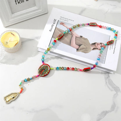 Collier de la vierge marie mexicaine, pendentif croix Crucifix, pendentif en bois, médaille de Saint benoît de Guadalupe, breloque de bénédiction, bijoux catholiques