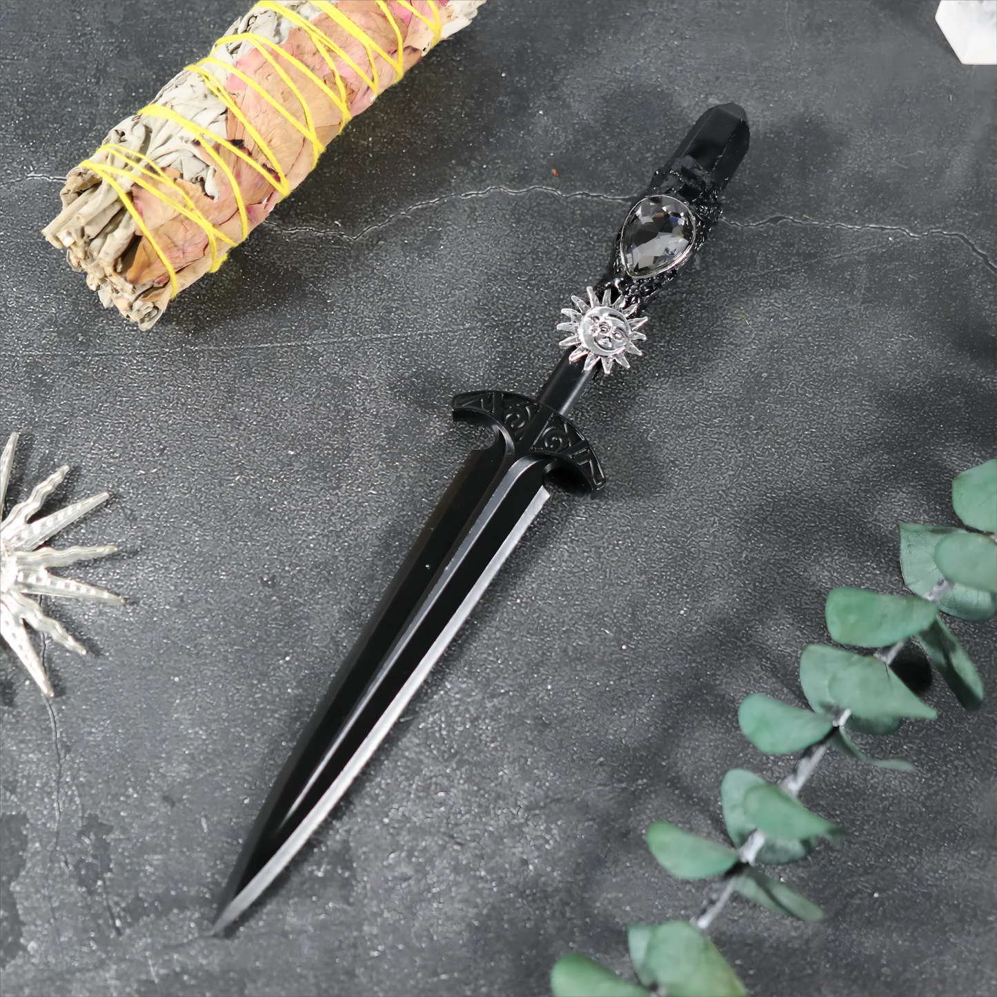 Épée en métal 88-96g, accessoires pour cheveux d'autel de sorcière en cristal, bâton de magicien, énergie païenne, Cosplay elfe gothique, baguette magique foncée, cadeaux de sorcière
