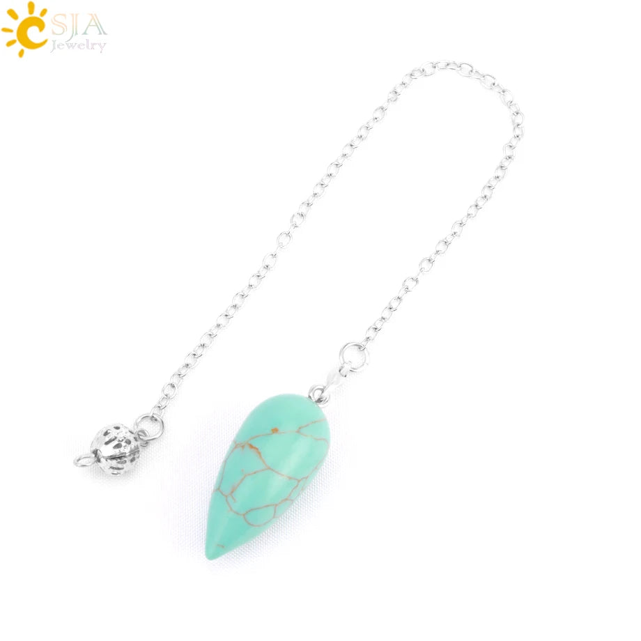 Pendule en Pierre Naturelle, Pendentif en Clip Turquoise, Goutte d'Eau de Guérison, Synchronisation, Radiesthésie, Reiki, T041
