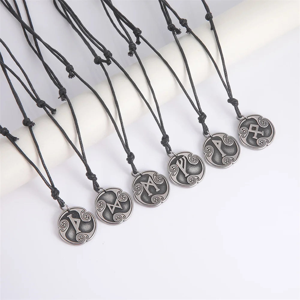 EUEAVAN rétro mystérieux Runes collier Viking bijoux corde chaîne réglable colliers en acier inoxydable pendentif amulette bijoux