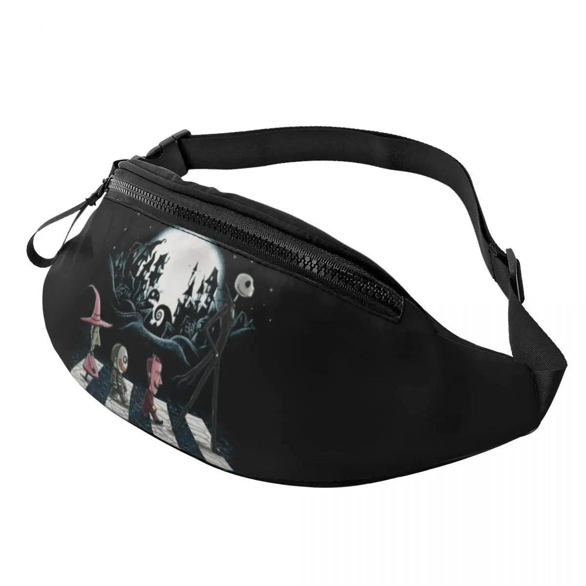 Sac Banane Personnalisé L'Étrange Noël de Monsieur Jack, Sacoche à Bandoulière pour Voyage, Randonnée, Téléphone, Poudres d'Argent