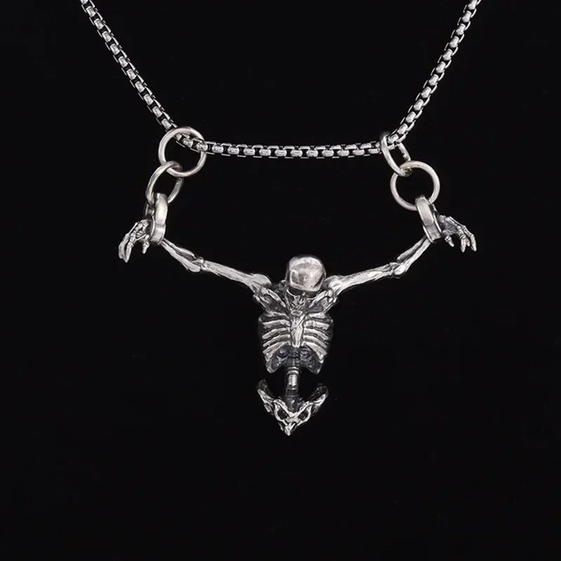 Collier pendentif tête de mort gothique Nina ifixion pour homme, punk vintage, bondage, démon, motard, rock, exorciste, bijoux, cadeau d'Halloween