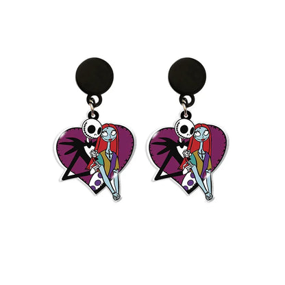 Boucles d'oreilles du film Disney The Nightmare Before Christmas, série Jack Skellington, crâne imprimé personnalisé, bijoux, accessoires, cadeau