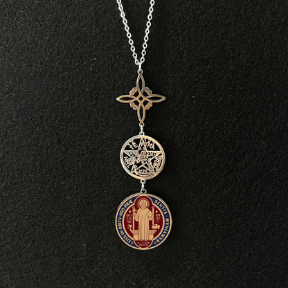 Jeshayuan médaille de Saint benoît avec collier tétragrammaton pendentif pentagramme collier Original noeud de sorcières
