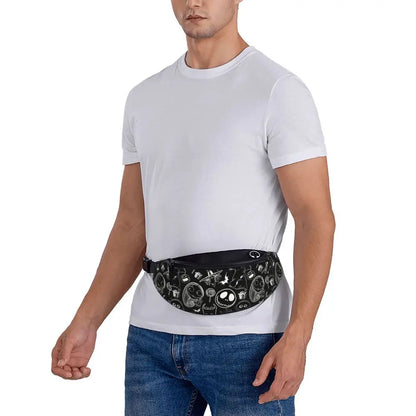 Sac Banane Personnalisé L'Étrange Noël de Monsieur Jack, Sacoche à Bandoulière pour Voyage, Randonnée, Téléphone, Poudres d'Argent