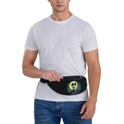 Sac Banane Personnalisé L'Étrange Noël de Monsieur Jack, Sacoche à Bandoulière pour Voyage, Randonnée, Téléphone, Poudres d'Argent