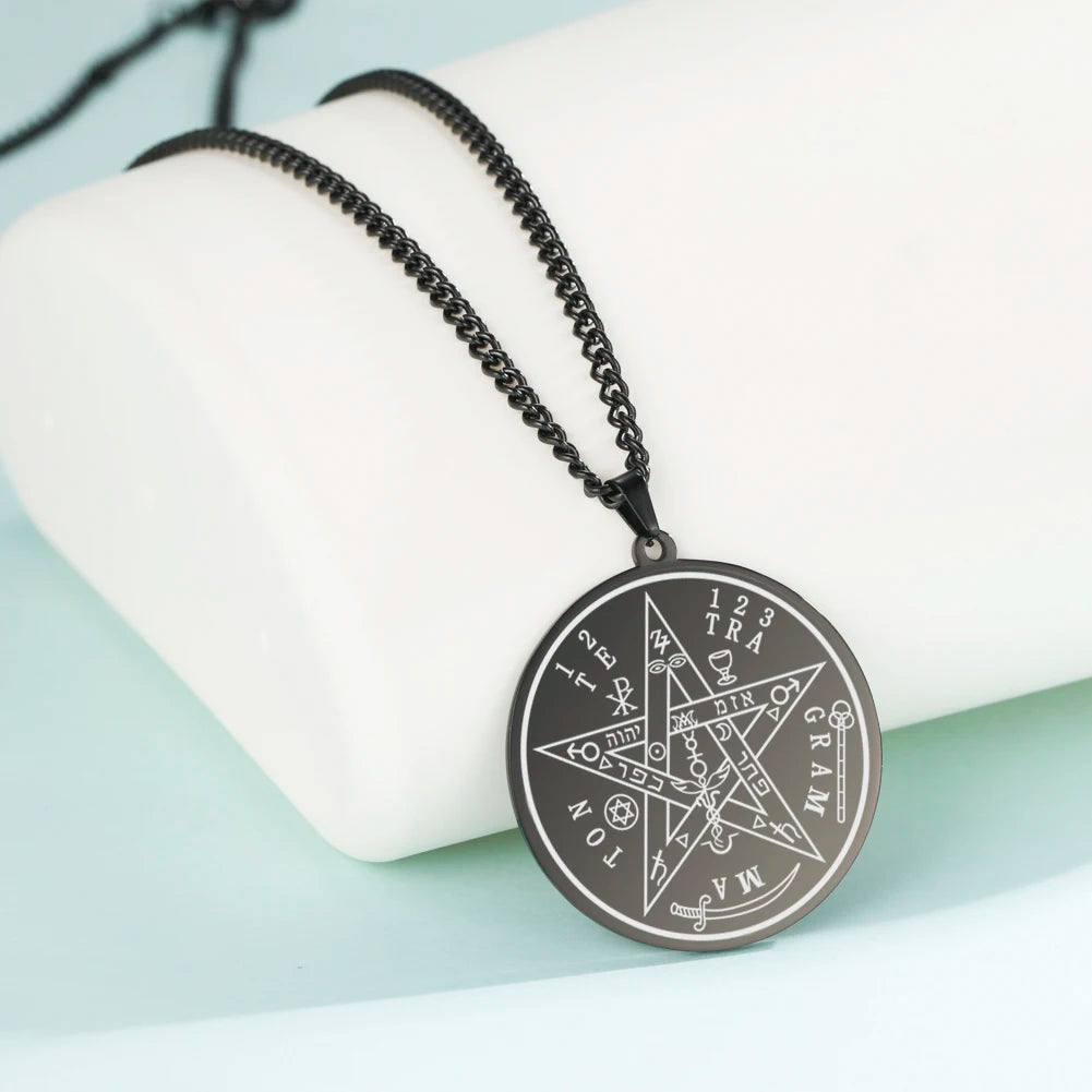 LIKGREAT-Collier pendentif pentagramme, bijoux en acier inoxydable, nom de Dieu, protection du pentacle, amulette porte-bonheur, cadeau