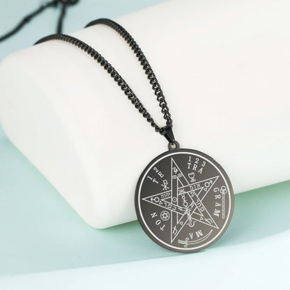 LIKGREAT-Collier pendentif pentagramme, bijoux en acier inoxydable, nom de Dieu, protection du pentacle, amulette porte-bonheur, cadeau