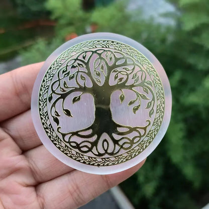 Dalles en tranches de sélénite en cristal naturel, 6CM, gypse blanc, 7 Chakras, fleur de vie, plaque de chargement, Yoga, méditation, guérison Fengshui