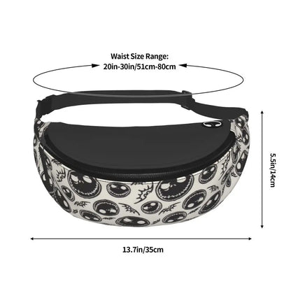 Sac Banane Personnalisé L'Étrange Noël de Monsieur Jack, Sacoche à Bandoulière pour Voyage, Randonnée, Téléphone, Poudres d'Argent