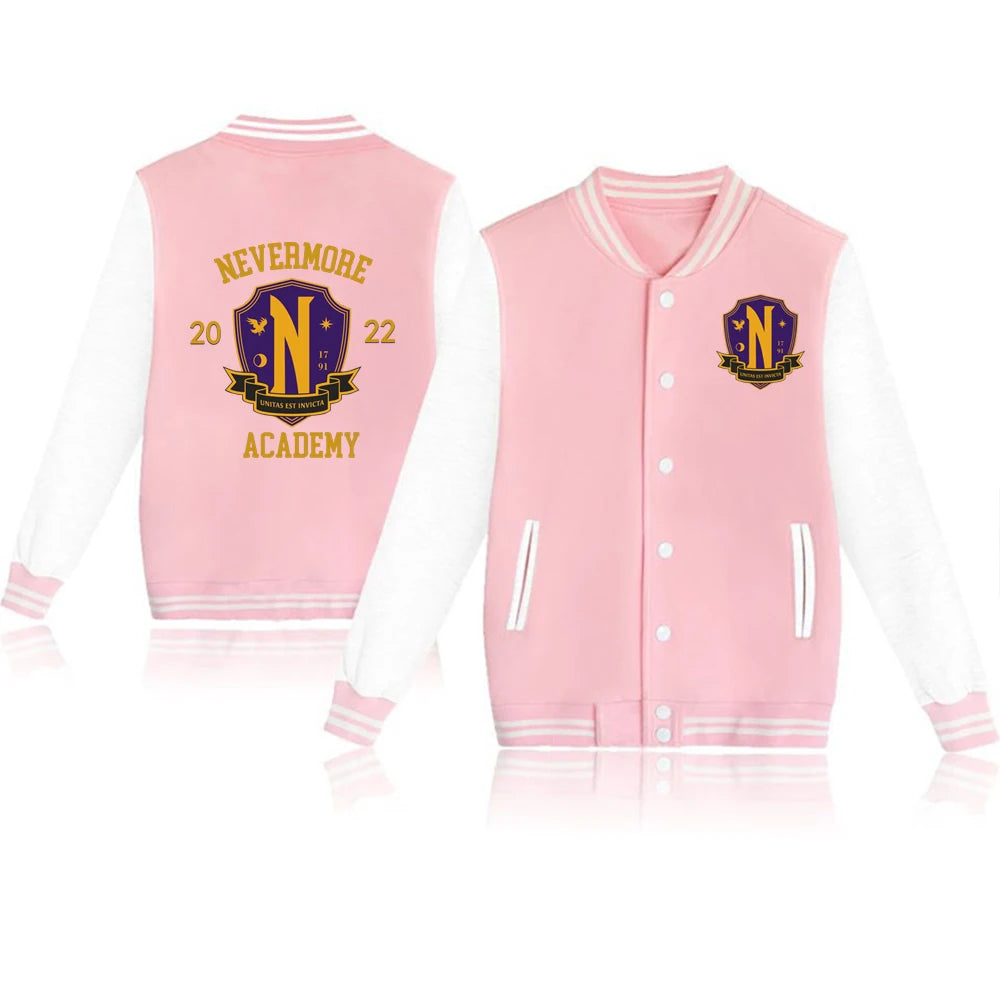 Sweat-shirt du mercredi Nevermore Academy, veste d'halloween imprimée, uniforme de Baseball, manteau polaire