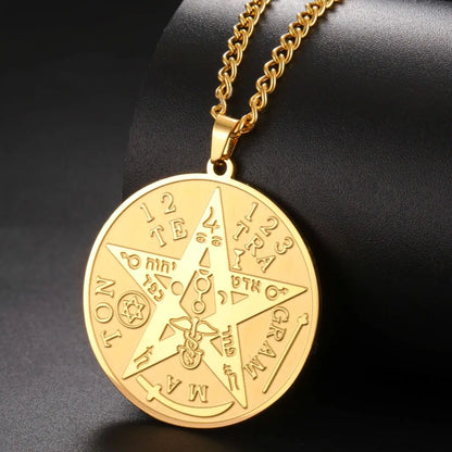 LIKGREAT-Collier pendentif pentagramme, bijoux en acier inoxydable, nom de Dieu, protection du pentacle, amulette porte-bonheur, cadeau