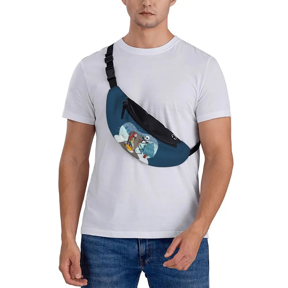Sac Banane Personnalisé L'Étrange Noël de Monsieur Jack, Sacoche à Bandoulière pour Voyage, Randonnée, Téléphone, Poudres d'Argent